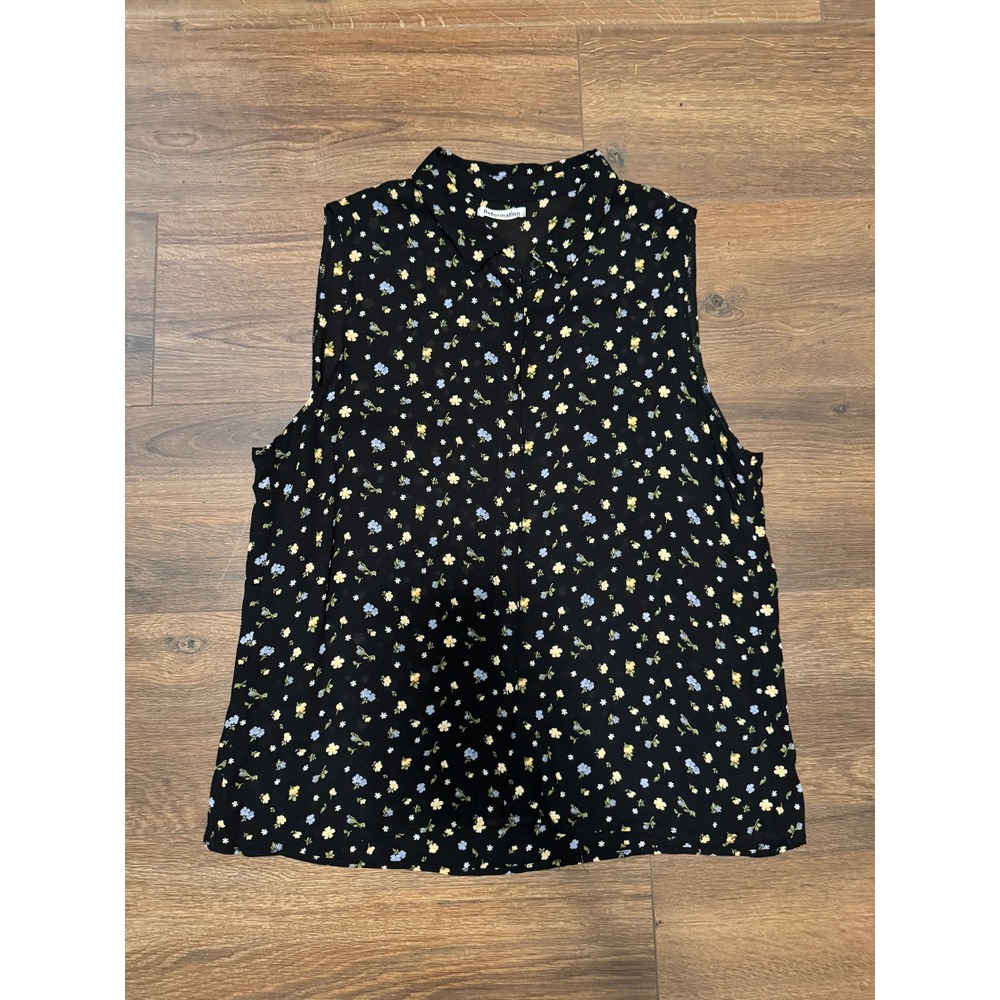 Reformation Black Floral Sleeveless Button Down Blouse Top Womens L